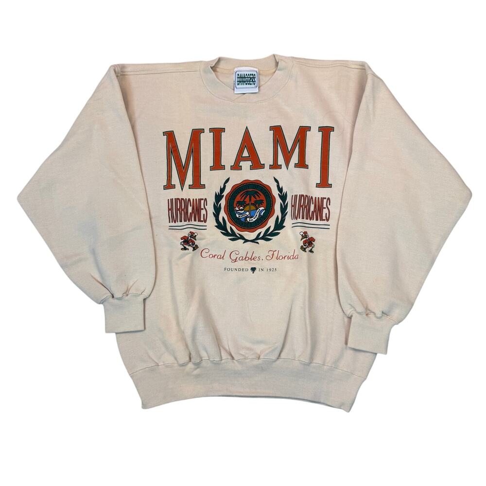 VTG Miami Hurricanes  Coral Gables Florida Front Logo Mens Sz L Pullover Sweater